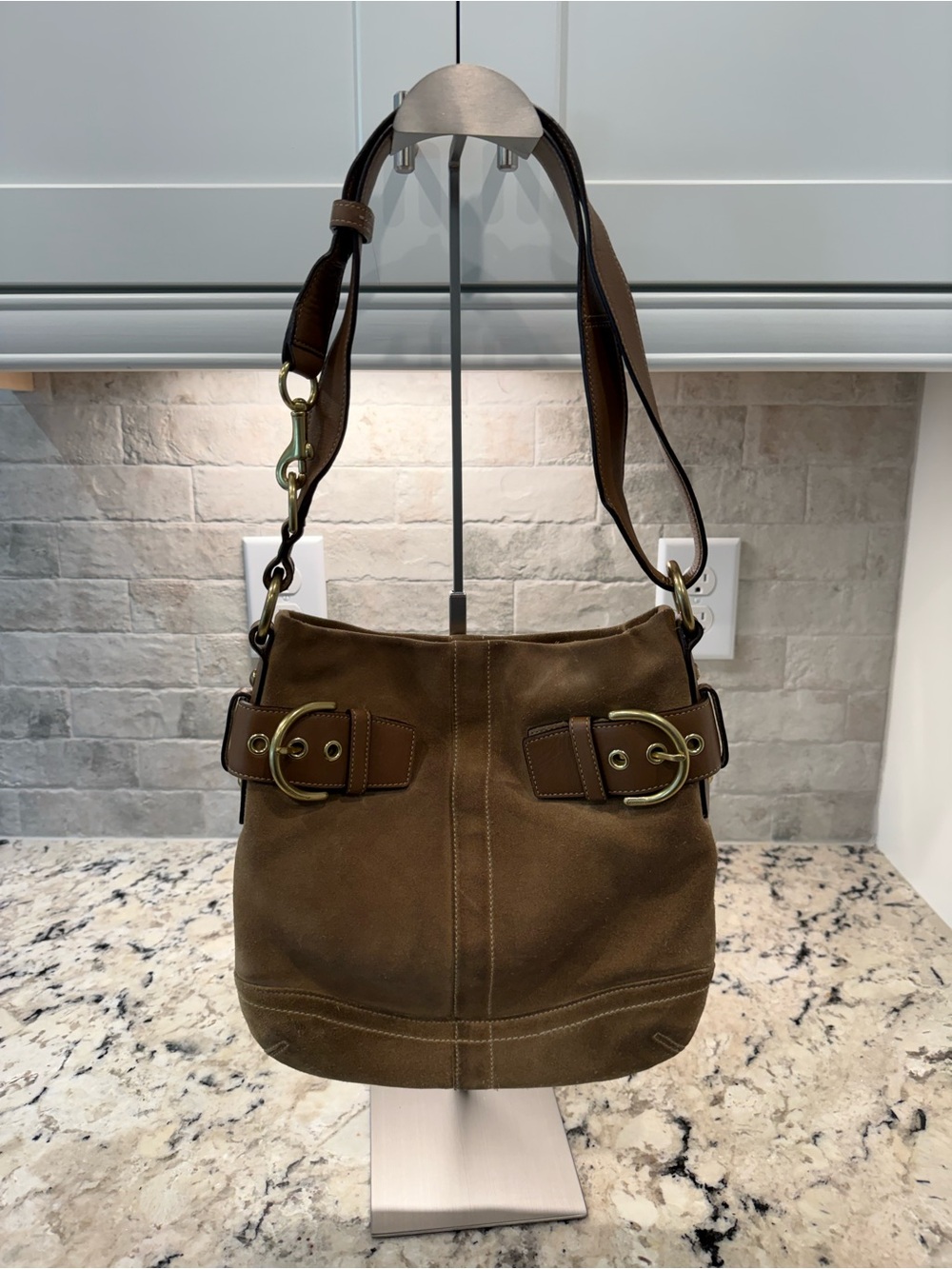 Coach EUC Vintage Tan Suede Soho Shoulder Bag w/Leather Trim